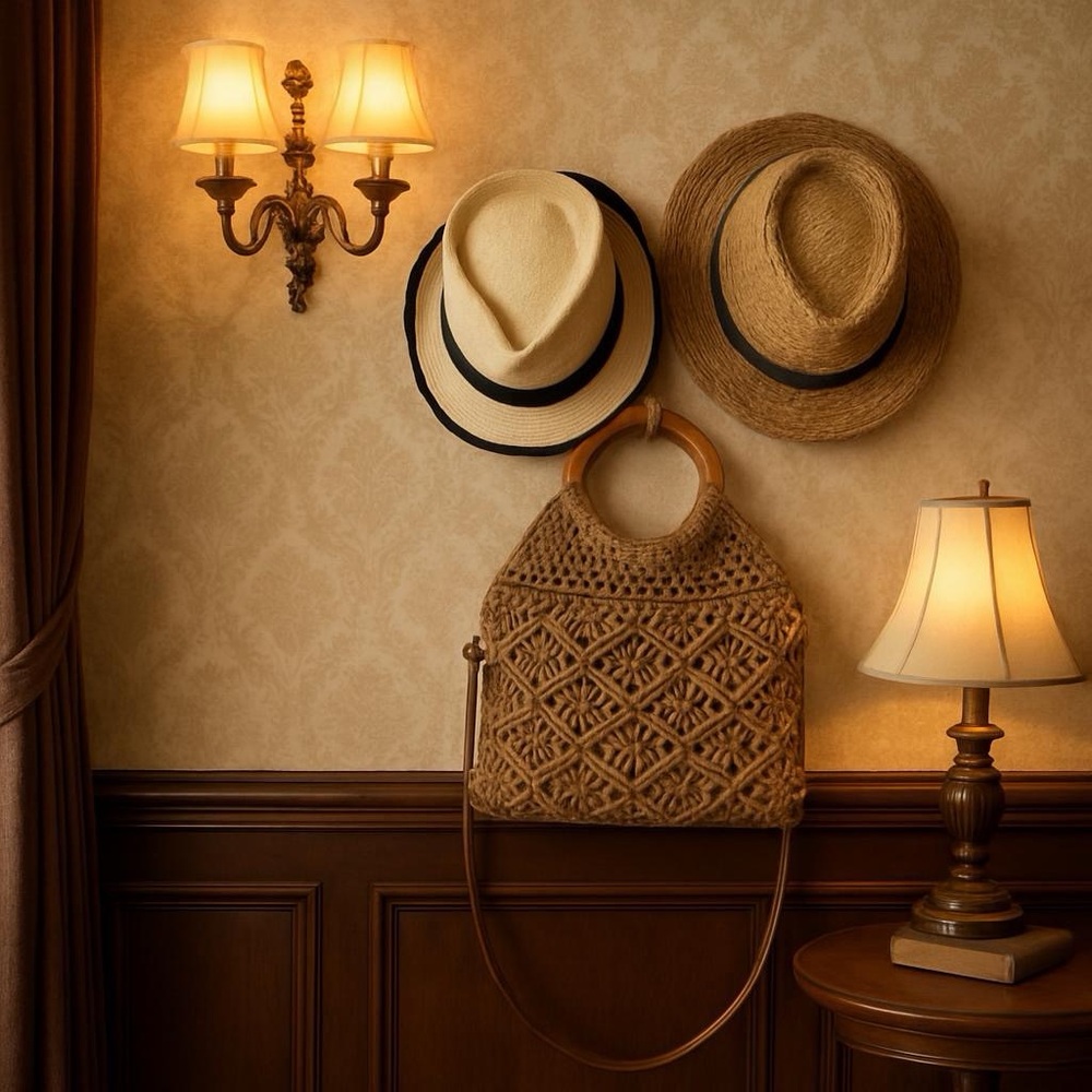 Stylish Tan Crochet Criss Body Bag with Wooden Handles & Strap.